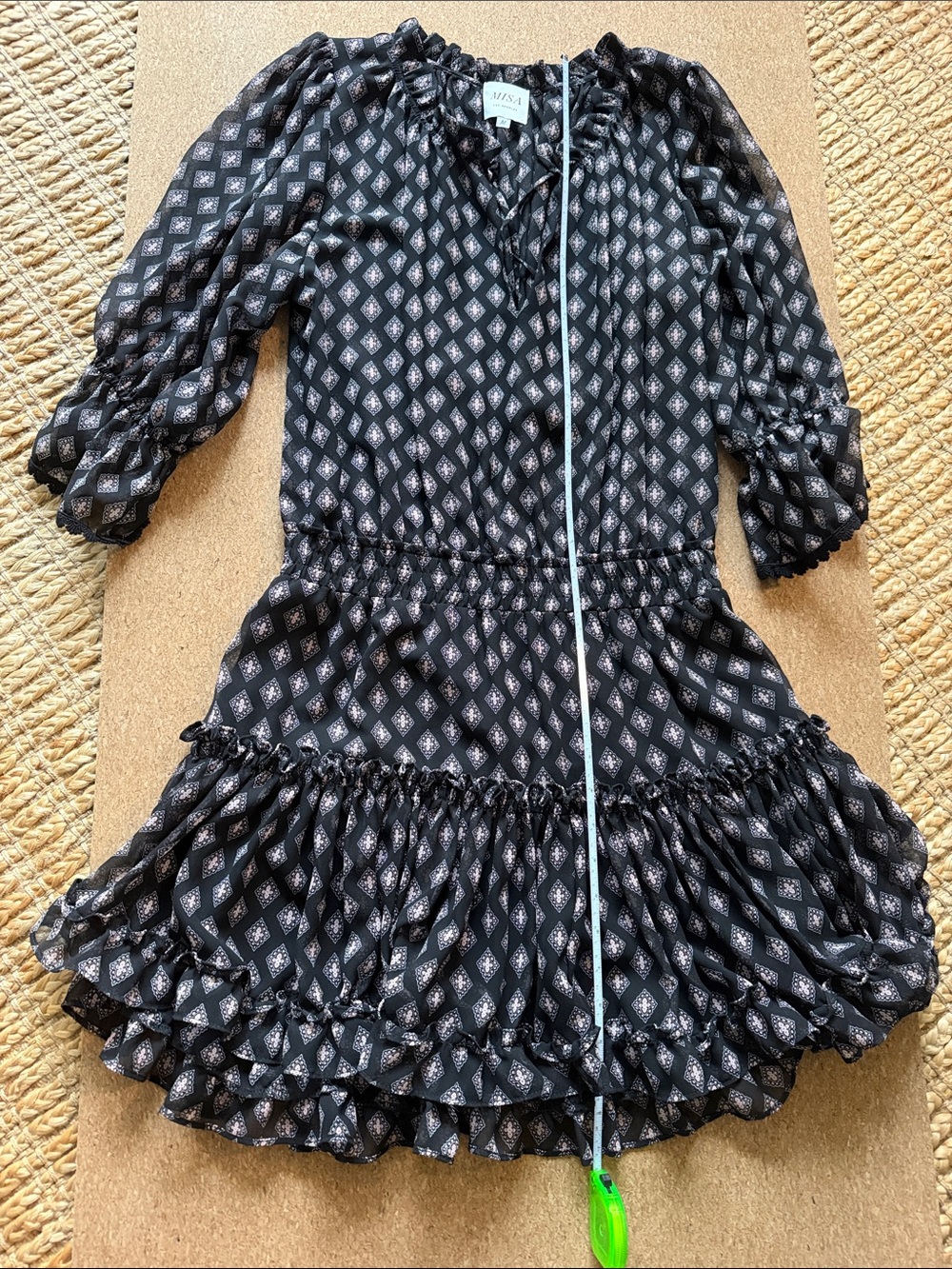 Misa Los Angeles Black Diamond-Print Ruffled Nightgown - Picture 2 of 4